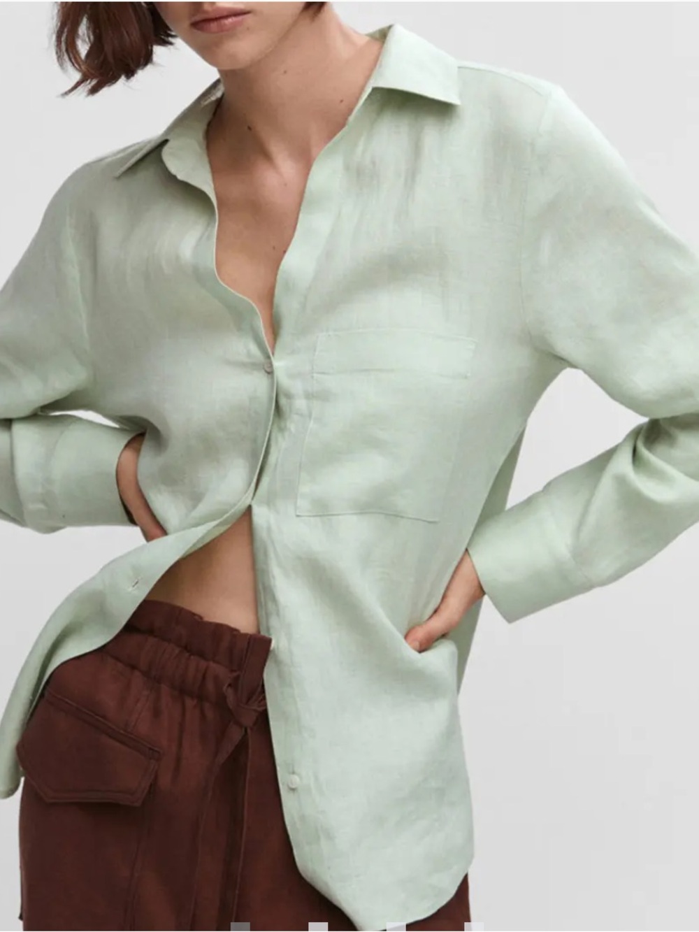 MANGO Womens Mint Light Green Button Down Dress Shirt